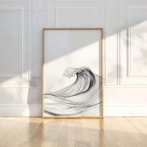 Minimalist Ocean Wave Meer Linie Kunst Bleistift Skizze Zeichnung Wand Kunst Druck druckbare Poster moderne einfache Haus Dekor digitaler Download Geschenk