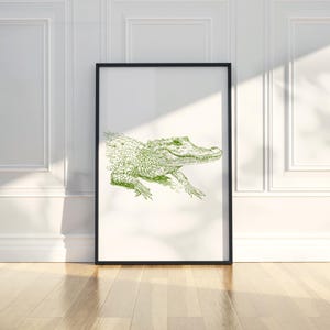 Dibujo de línea de cocodrilo, boceto a lápiz de cocodrilo, ilustración de animal, póster imprimible de moda, impresión de arte de pared, decoración moderna para el hogar, descarga digital
