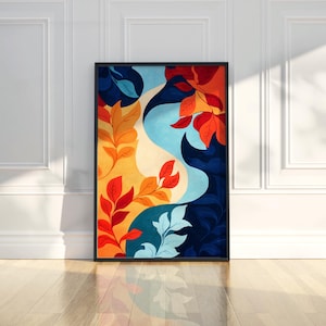Modern Abstract Botanical Wall Art Print Colorful Organic Leaves Design Contemporary Fine Art Modern Living Room Home Decor Gift Digital