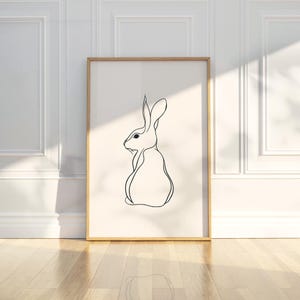 Minimalist Rabbit Line Drawing Sketch Wall Art Print Black White Animal Easter Bunny Abstract Simple Elegant Home Room Decor Digital Gift