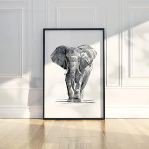 Elephant Ink Sketch Line Art Simple Animal Illustration Draw Printable Trendy Poster Wall Art Print Modern Home Decor Digital Download Gift