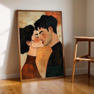 Couple Kissing Romantic Minimalist Digital Painting Illustration Trendy Wall Art Modern Art Prints Room Decor Aesthetic Downloadable Print