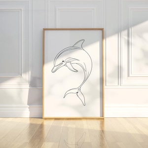 Minimalist Dolphin Sea Animal Line Art Sketch Drawing Painting Printable Trendy Poster Wall Art Print Modern Home Decor Digital Download