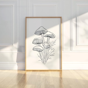 Minimalistische Abstrakte Pilze Pflanze Linie Kunst Bleistift Skizze Zeichnung druckbare trendige Poster Wand Kunst Druck moderne Wohnkultur digitaler Download