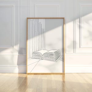 Minimalistisches abstraktes geöffnetes Buch Line Art Bleistiftskizze Zeichnung druckbares trendiges Plakat Wand Kunst Druck modernes Wohndekor digitaler Download