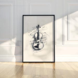 Vintage Violin Wall Art Print Pencil Sketch Printable Music Instrument Poster Trendy Modern Home Decor Studio Musician Digital Download Gift