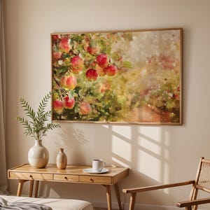 Apple Orchard Watercolor Wall Art – Autumn Harvest Printable, Red Apples Farmhouse Decor, Rustic Fall Kitchen Print, Digital Download