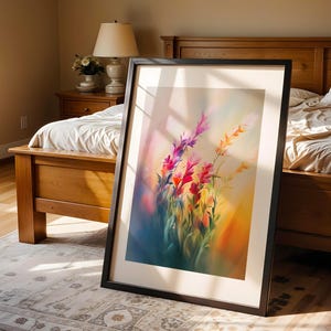 Dreamy Colorful Wildflower Wall Art Print Soft Pastel Floral Painting Ethereal Botanical Drawing Modern Home Bedroom Calm Nature Decor Gift