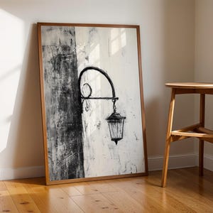 Minimalist Street Lamp Line Art Print: Black Charcoal Sketch (Digital Download)