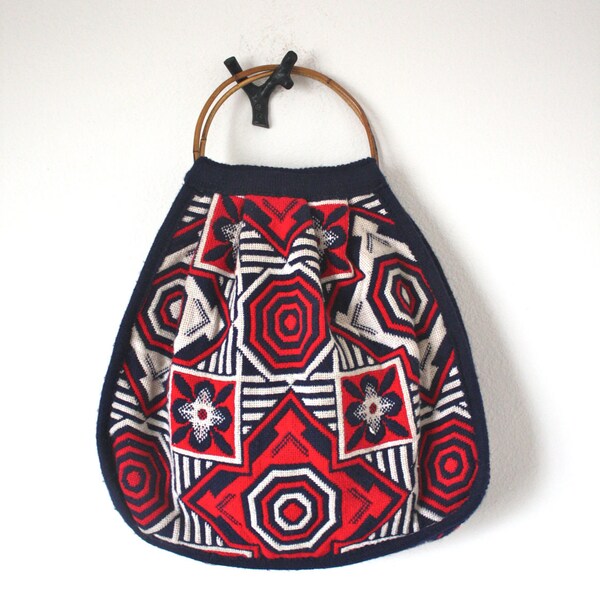 Vintage Navy Woven Geometric Tote