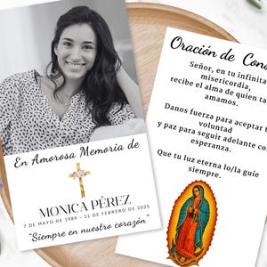 Spanish Funeral Prayer Card – Editable Catholic Memorial Card Template – Printable In Loving Memory Canva Obituary – Free Thank You Card!