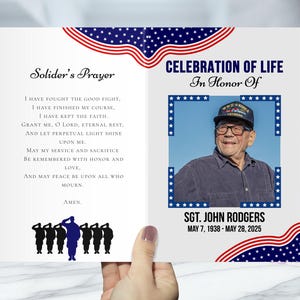 Military Funeral Program Template – Printable Veteran Memorial Pamphlet – American Flag Theme – Editable Folded Service Program PDF Download