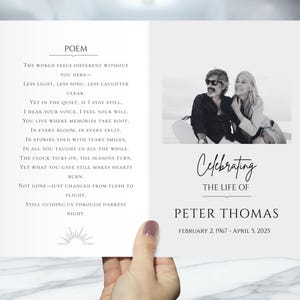 Plantilla minimalista de programa funerario: folleto conmemorativo sencillo y editable, celebración de la vida plegable e imprimible, descarga instantánea en Canva.