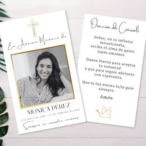 Spaanse gebedskaart voor begrafenis – bewerkbaar in Loving Memory-sjabloon – Lastminute religieuze herdenkingskaart – afdrukbare download en Español