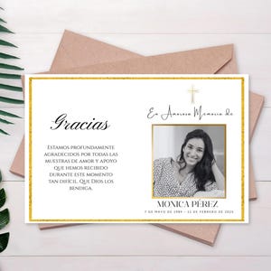 Carte de remerciement pour les funérailles espagnoles - Modèle canva modifiable - Note pour un souvenir affectueux en espagnol - Téléchargement numérique