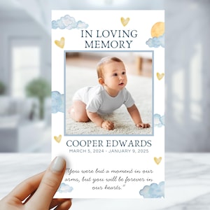 赤ちゃんの葬儀祈願カード - 編集可能な幼児メモリアルカード - 愛を込めて思い出に残る記念品 - 印刷可能なCanvaですぐにダウンロード