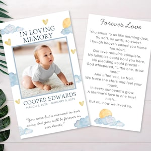 Tarjeta de oración para funeral de bebé – Tarjeta conmemorativa editable para bebé – Recuerdo imprimible para niño o niña – Plantilla digital