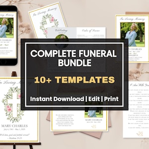Catholic Funeral Template Bundle – Editable Canva Set with Program, Prayer Card, Invite & More – Religious In Loving Memory Kit