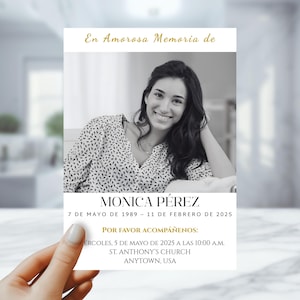 Spanish Funeral Invitation – Invitación de Funeral Editable – Printable Memorial Announcement Template - Canva Instant Download