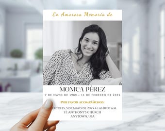 Faire-part funéraire espagnol - Modèle d'invitation aux funérailles modifiable - Modèle imprimable de faire-part commémoratif - Téléchargement instantané Canva