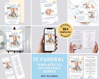 Baby Funeral Template Bundle - Editable Infant Memorial Set - Printable In Loving Memory Package - Canva Instant Download