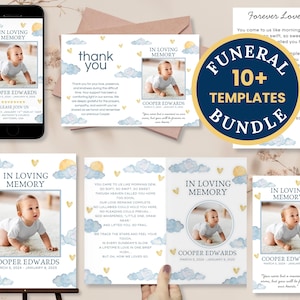 Pacchetto di modelli per funerali di neonati - Set Canva modificabile con programma, invito elettronico, biglietto di preghiera e altro - Commemorazione di neonati per maschi o femmine