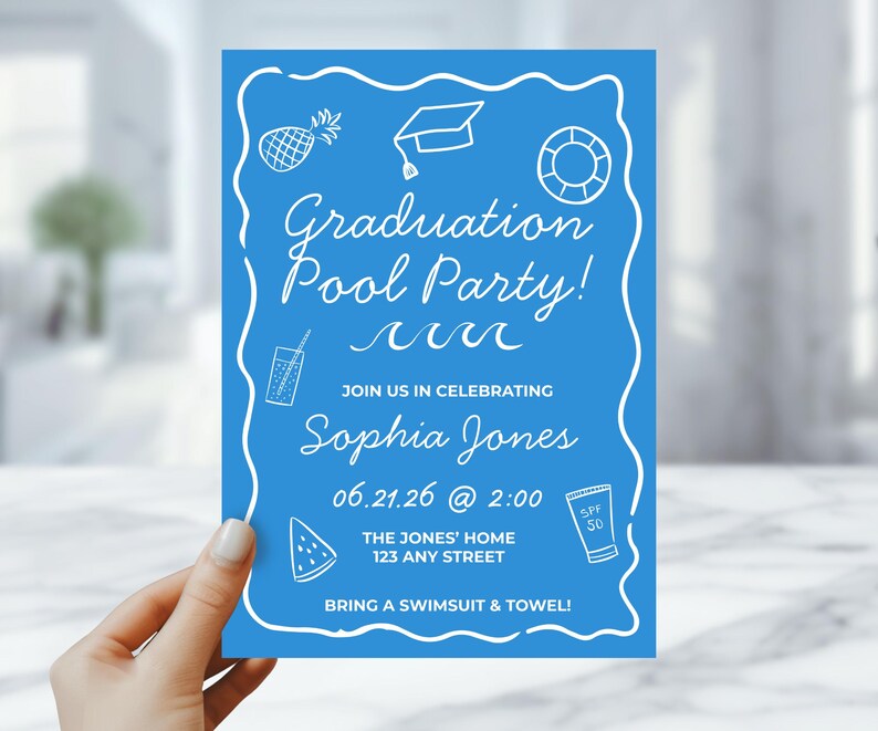 Graduation Pool Party Invitation – Custom Grad Pool Party Invite ...