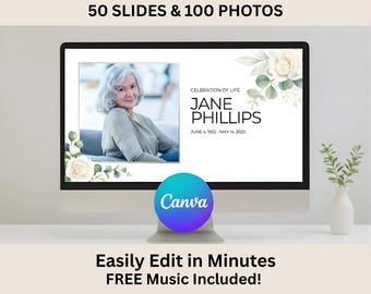 Celebration of Life Video Slideshow Template - Eucalyptus Green Canva Instant Download With Music