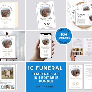 Dog Funeral Template Bundle - Editable Pet Memorial Set - Printable In Loving Memory for Dogs - Canva Instant Download