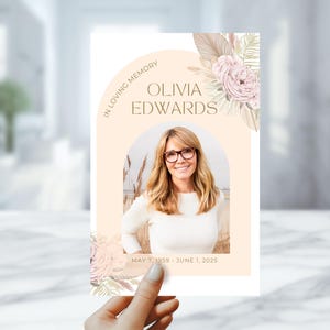 Modern Minimalist Floral Funeral Program Template - Printable Earthy Neutral Memorial Program with Muted Flowers - Canva Download