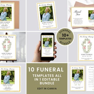 Catholic Funeral Template Bundle - Editable Religious Memorial Set - Printable Church Service Instant Download - Canva