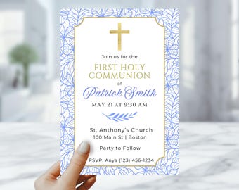 First Communion Invitation For Boy – Customized 1st Holy Communion Invites - Last Minute Invitations