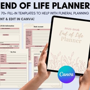 End of Life Planner Printable – Editable Funeral Planning Binder – Canva Template for Final Wishes & Estate Organization – Instant Download