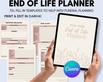 Planificador de fin de vida imprimible – Carpeta de planificación funeraria editable – Plantilla de Canva para últimos deseos y organización del patrimonio – Descarga instantánea
