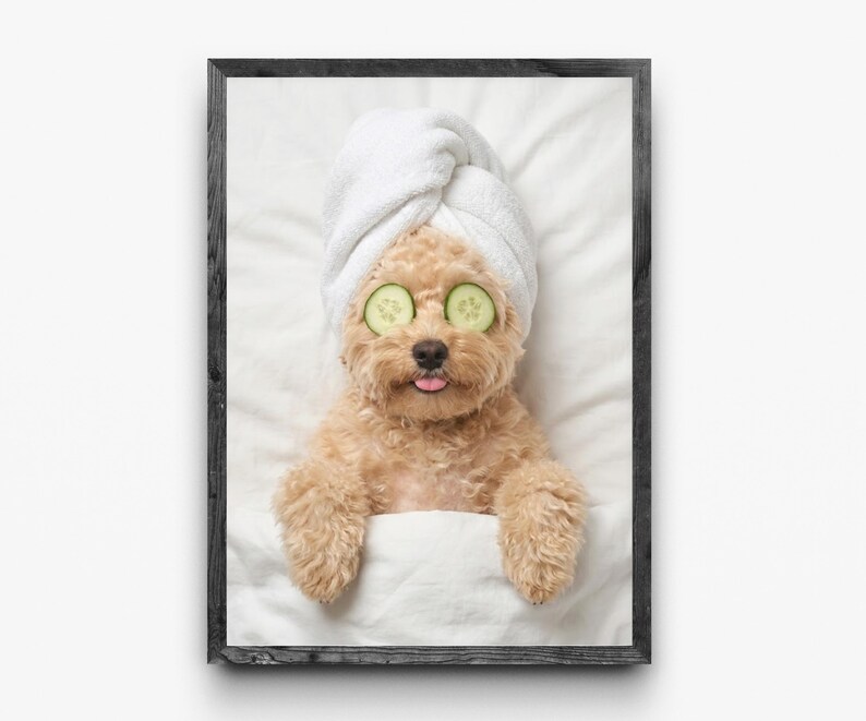 Funny Dog Bathroom Art: Cucumber Spa Table