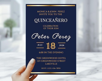 Quinceañero Invitation for Boy – Custom XV Birthday Invite – Editable 15th Party Invitations