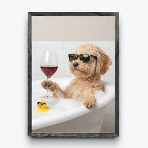 Funny Dog Bathroom Art: Relaxing in the Bathtub