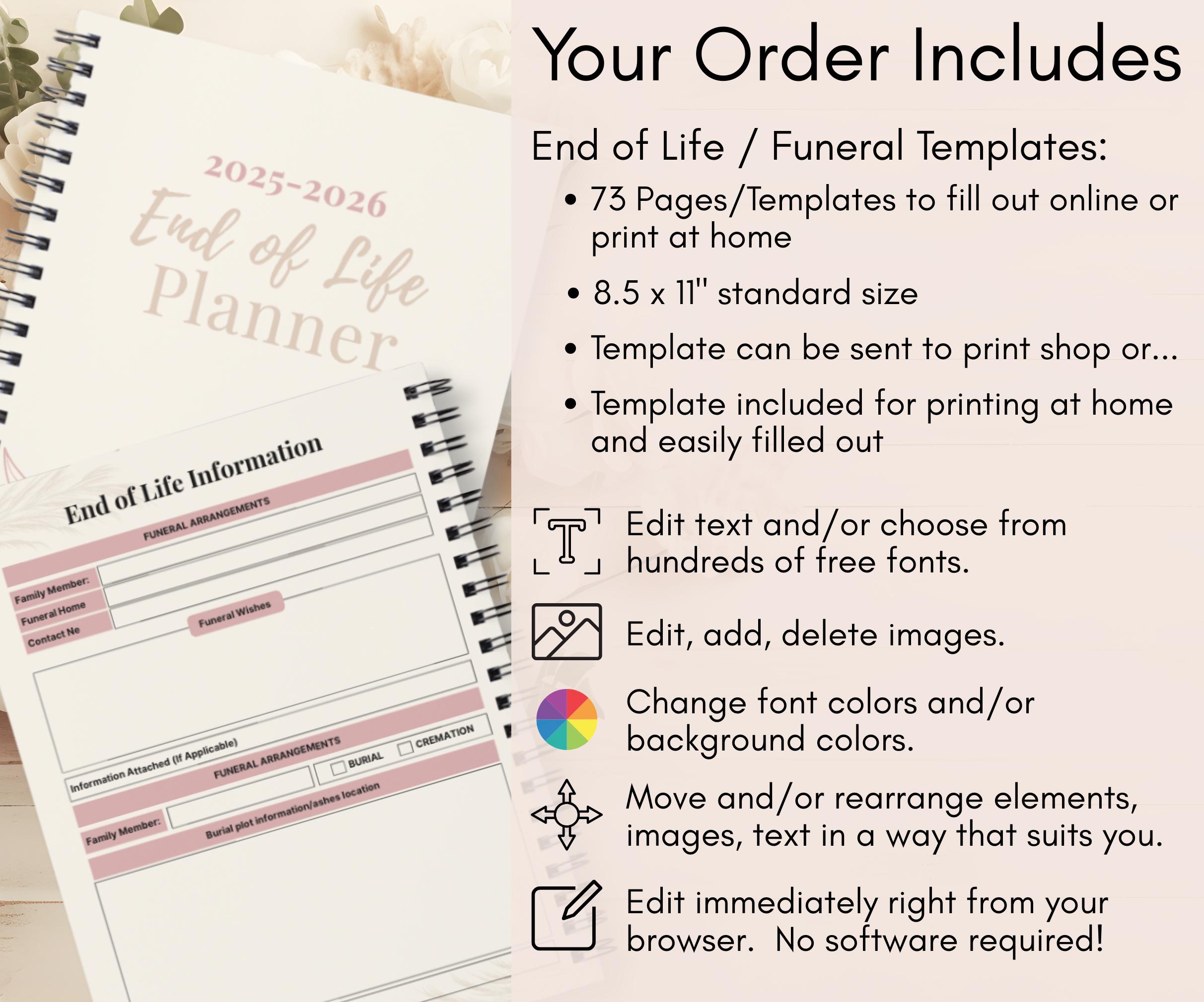 End of Life Planner Printable – Editable Funeral Planning Binder ...