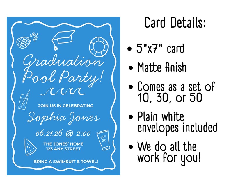 Graduation Pool Party Invitation – Custom Grad Pool Party Invite ...