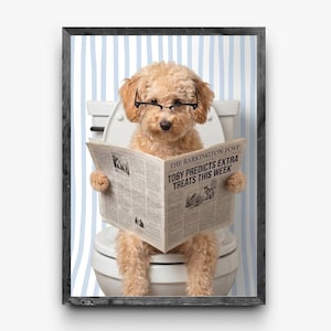 Funny Dog Bathroom Art: Toilet With Glasses