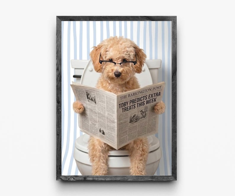 Funny Dog Bathroom Art: Toilet With Glasses