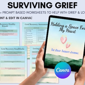 Grief Journal Printable - Editable Canva Grief & Loss Worksheets - Instant Download for Healing, Reflection, and Self-Care - Prompt Workbook