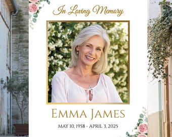 Floral Funeral Welcome Sign – Editable Watercolor Memorial Poster – In Loving Memory Sign – Celebration of Life Template Download