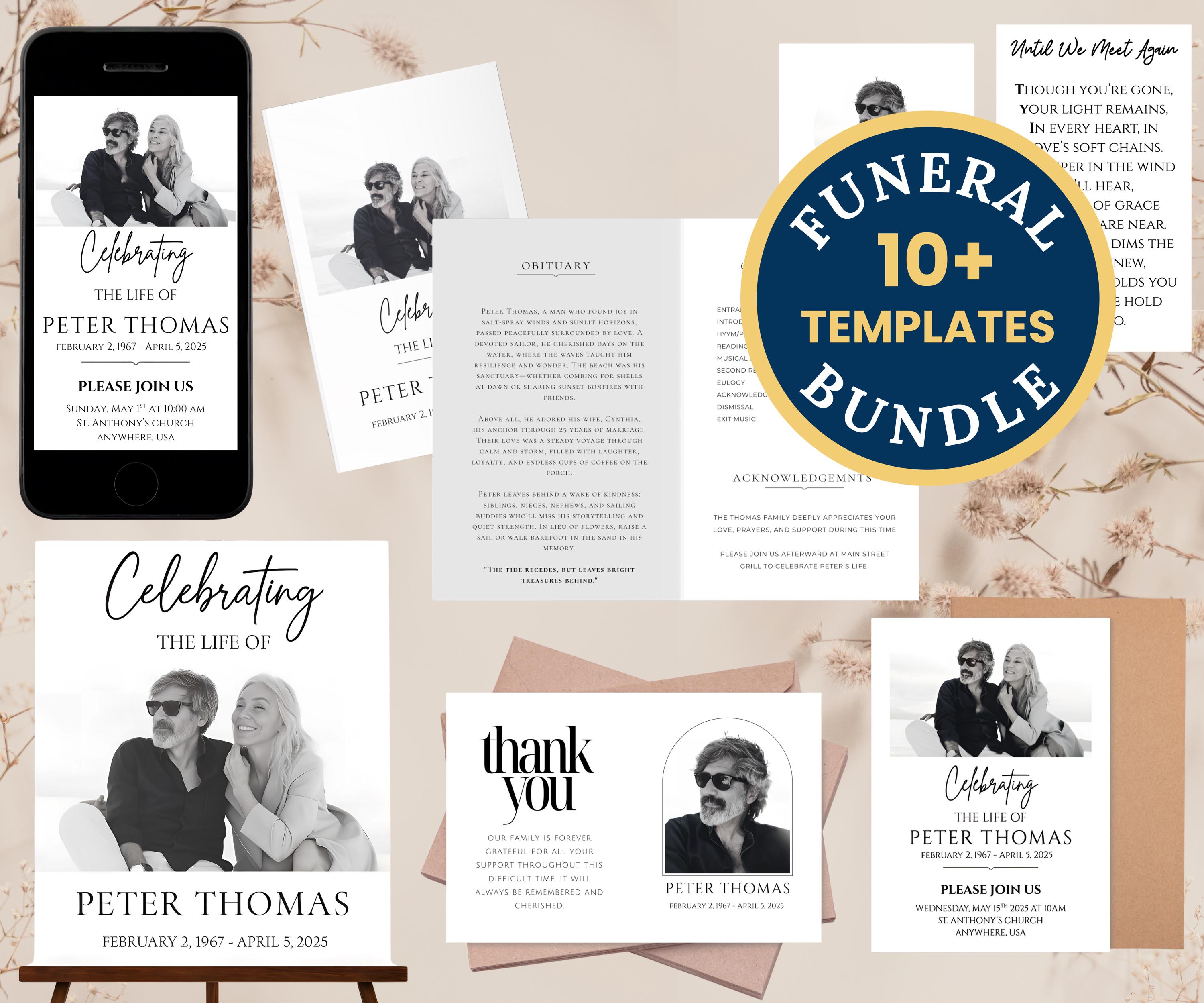 Minimalist Funeral Template Bundle – Editable Canva Set With Program ...
