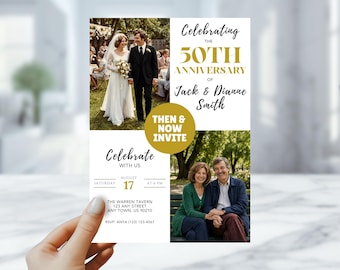 Then & Now 50th Anniversary Invitation with Photo – Custom Golden Anniversary Party Invite – Editable Invitations