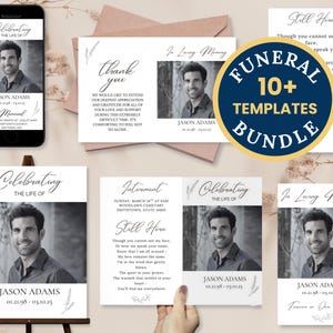 Ensemble de modèles de funérailles modernes - Ensemble de toiles modifiables avec programme, carte de prière, invitation, invitation, poster et plus - Kit In Loving Memory