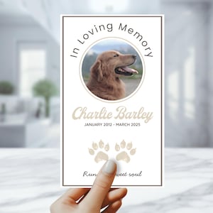 Carte de prière pour les funérailles d'un chien - Souvenir modifiable à la mémoire d'un animal de compagnie imprimable - Téléchargement instantané Canva pour la perte d'un chien