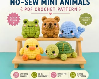 No Sew Mini Animal Crochet Patterns – 5 Easy Amigurumi Animals for Beginners – Capybara, Frog, Turtle, Duck, & Whale