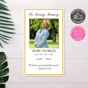 Catholic Funeral Prayer Card – Editable Religious Memorial Template – Printable In Loving Memory Keepsake – Canva Instant Download