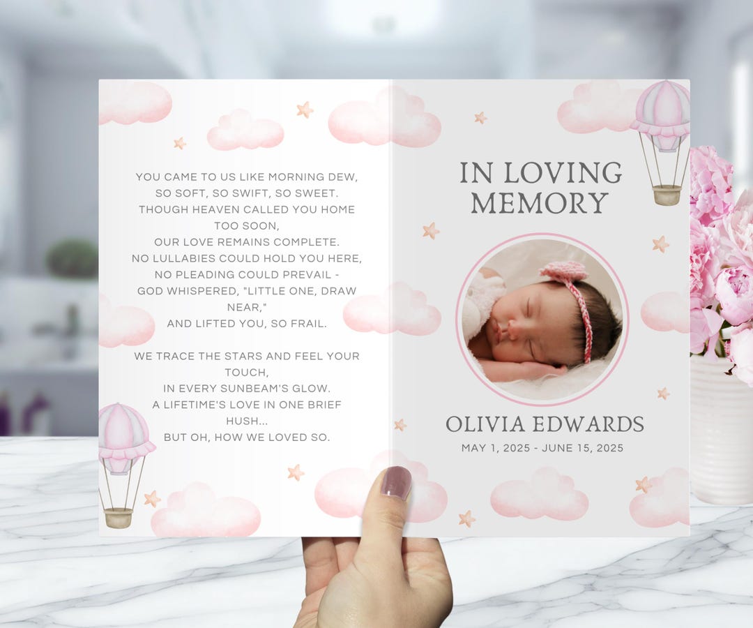 Baby Girl Funeral Program Template – Pink Editable Infant Memorial ...